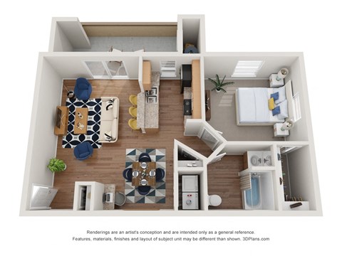 Floor plan for 1 bed, 1 bath, 950 sqft